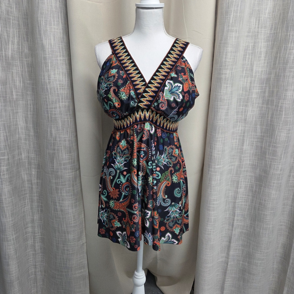 Paisley Print V-Neck Swim Top